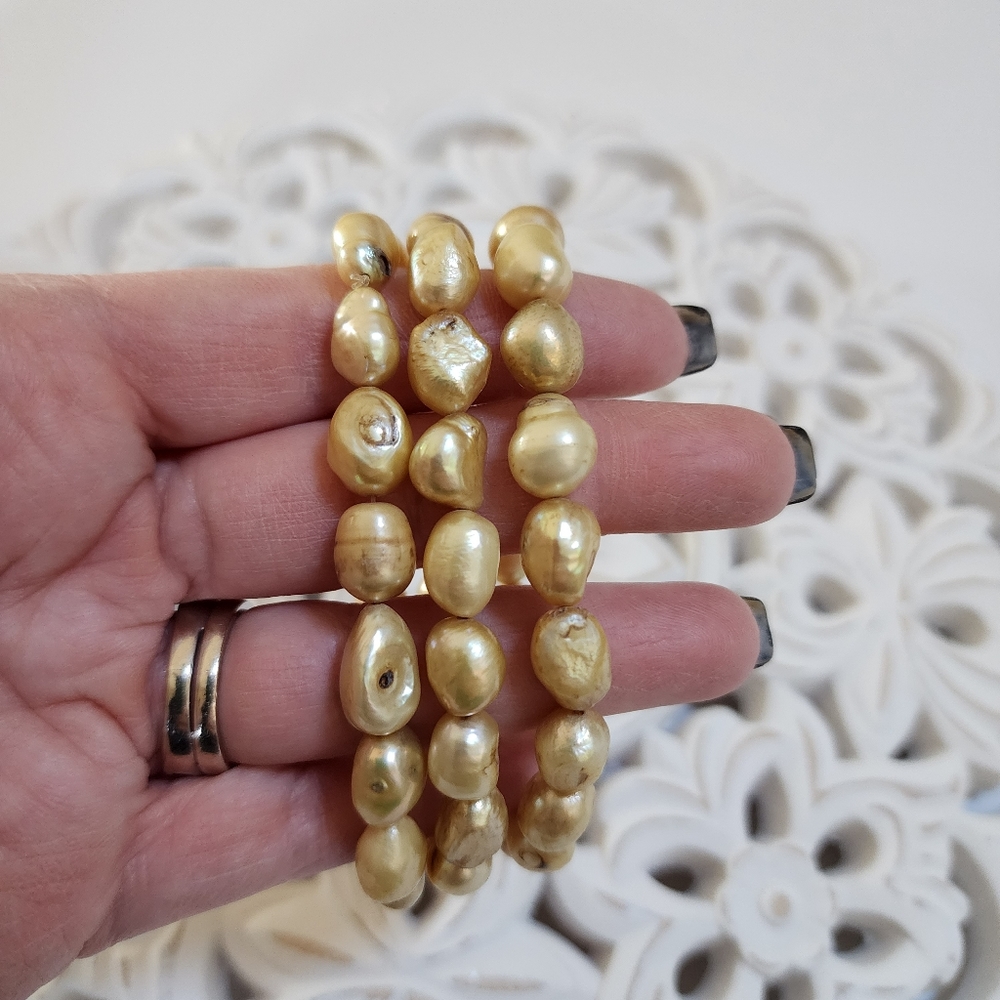 Vintage fresh water pearl bracelets set of three rare color chartreuse yellow
